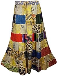 Mogulinterior Womens Long Skirts Vintage Ethnic Printed Flowy Boho Gypsy Indian Patchwork Skirts