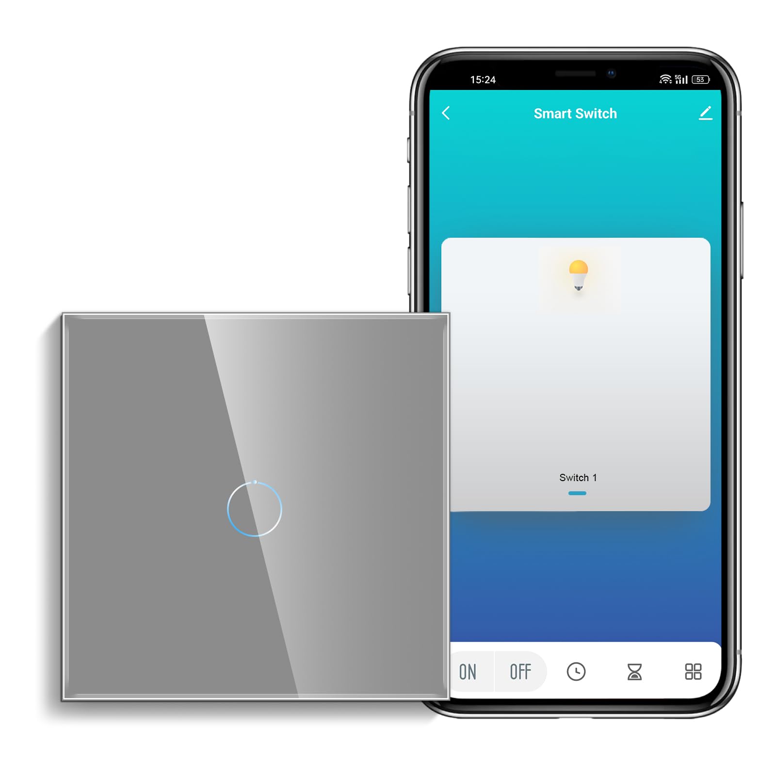 CNBINGO Smart Touch Light Switch with Glass Wall Plate and LED Backlight, No Neutral Wire Required, Works with Alexa, Google Assistant, Timing or Schedule