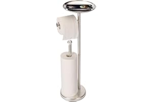 Noonext Toilet Paper Holder with Stainless Steel Tray at The Top for Bathroom, Heavy Base No Tipping Over (Stainless Steel, Brushed Nickel)