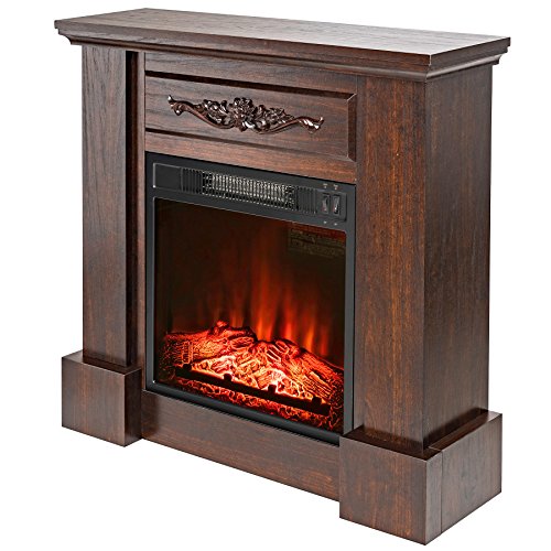 FIREBIRD 32" Freestanding Insert Brown Wooden Push Button Control Electric Fireplace Stove Heater w/ Log Bed - Thumbnail 2