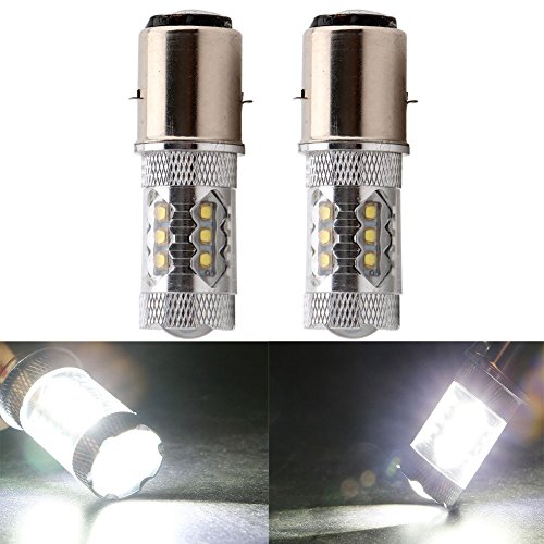 Grandview 1920 Lumens BA20D H616 Cree Chipsets 80W LED Bulbs Super Bright White Motorcycle Lights Bulb Backup Signal Blinker Stop Brake Tail Motorbike Light Bulbs 12V (Pack of 2)