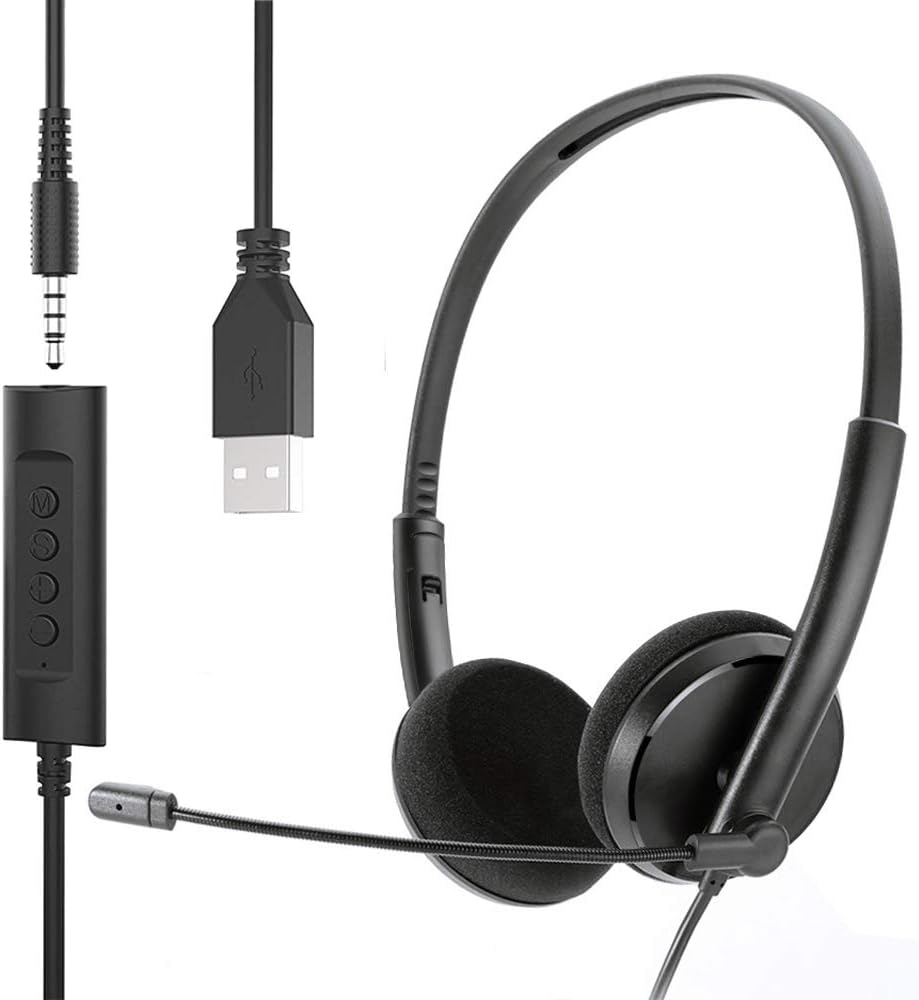 HUET MultiUse USB Headset & 3.5mm Jack 2 In 1 Headset with Noise