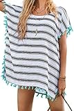 Women's Cover-Up Stripes Macrame Chiffon Beachwear, Fits S/M/L