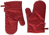 Aicok Oven Gloves Non-Slip Kitchen Oven Mitts Heat Resistant Cooking Gloves for Cooking, Baking, Barbecue Potholder, Red, 1 Pair