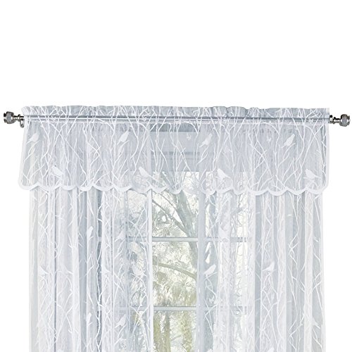 Collections Etc Lace Window Valance 56-inch x 12-inch with Songbirds & Branches, White
