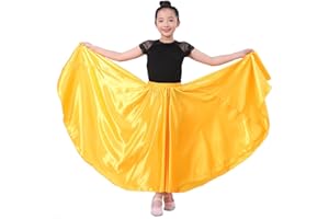 VNOEVW Girls Satin Full Dancing Circle Long Flowy Dance Skirt for Belly Dance, Flamenco, Classical & Folk Dance