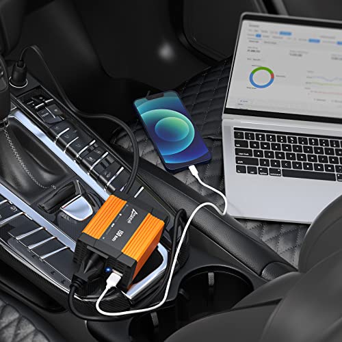Ampeak PRO 150W Car Power Inverter 11 Safe Protections DC 12V to AC 110V Car Converter 4.8A Dual USB Ports Cigarette Lighter Adapter
