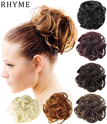 Rhyme Linen Scrunchie Bun Up Do Chignon Donut Hairpiece Hair Ribbon Ponytail Extensions Wavy Curly or Messy Various Colors Hairpiece Hair Piece Wig Small Dish Hair Bun for Ladies