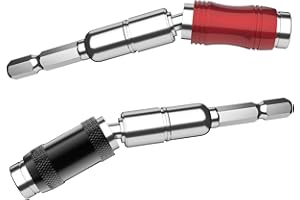 JUFORMIN 1/4" Pivoting Bit Tip Holder Magnetic Screw Drill Tip Pivot Screwdriver Bit Holder Magnetic Screw Holder Extender Bendable in 20° Angle for Corners or Tight Spots (Black Silver & Red Silver, 2 Pcs)