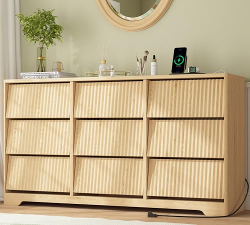 Anrigeail Fluted 9-Drawer Bedroom Dresser with Power Outlets &… at Amazon