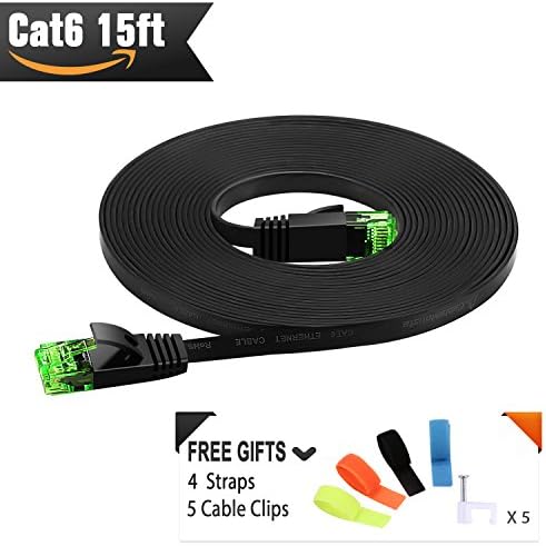 Cat 6 Ethernet Cable 15 ft ( Green Connector for Cable Identification ) Flat Internet Network Cable - Cat6 Ethernet Patch Cable Short - Cat6 Computer Cable (15 ft)