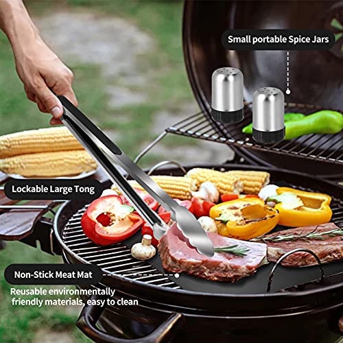 Ustensiles Barbecue, 30pcs Kit Barbecue Acier Inoxydable, Ensemble d\'outils pour Barbecue Portables avec Tablier de Rangement pour BBQ Camping Extérieur Hommes Femmes Cadeaux