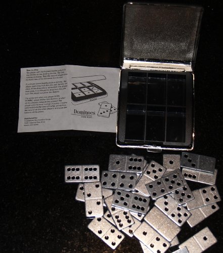 Standard 28 Piece Metal Miniature Dominoes Set w/Metal Travel Case
