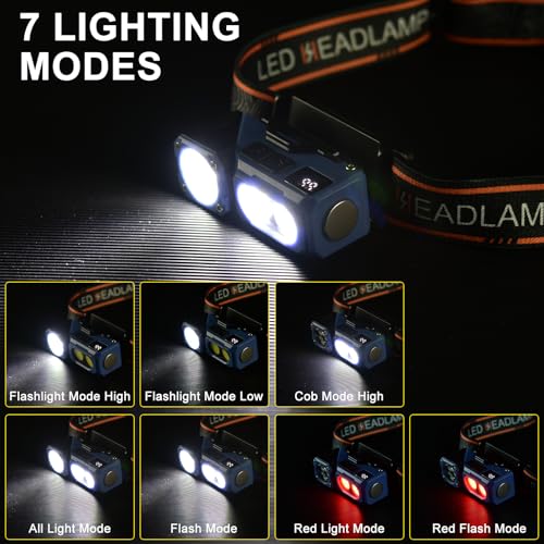 iodoo Bewegungsmelder-Stirnlampe mit drehbarem Fokus Taschenlampe, 1000 Lumen COB Licht, 6 Stunden Laufzeit, Magnetfuß - Ideal für Camping, Wandern & Arbeit thumbnail 2