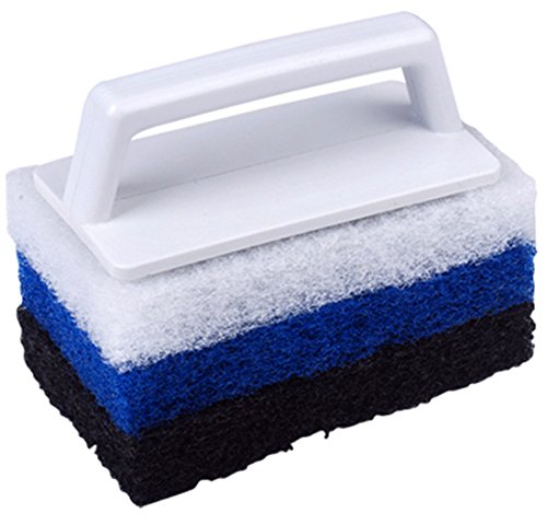 Pooline Super Scrubber with Three Different Kinds of Pads - White Brush Body and White/Blue/Black Pads