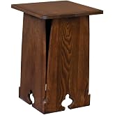 Pemberly Row Mission Oak Tabouret Side Table, Walnut Finish, Solid Oak Construction, Arts &amp; Crafts Style with Rounded Corners, Compact Design for Living Room, Bedroom or Small Spaces