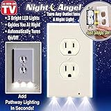 Night Angel 1 Wall Coverplate with Automatic Light Sensor and Built-in LED Guidelights for Square Outlets-Decor, 1, White