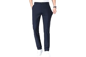 LUSHENUNI Men's Golf Pants Slim High Stretch, Ice Silk Dress Pants with Expandable-Waist Pants