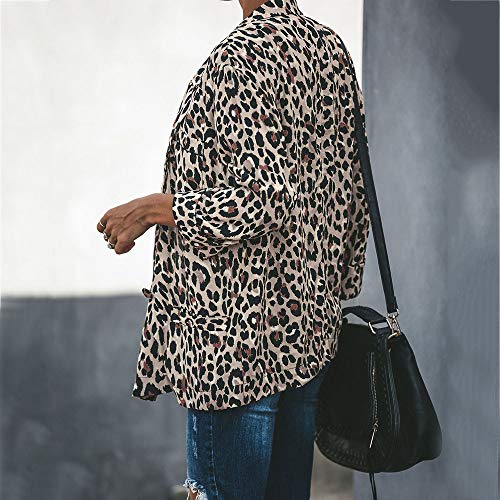HTDBKDBK Women Vintage Animal Leopard Print Long Sleeve Causal Loose Kimono Cardigan Coat Outwear