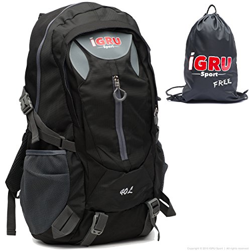 Universal Black Backpack For Active Men With FREE Laundry Bag - 40L Capacity 20.5 x 12 x 9.5 Inch & Ultra Light 30 oz (1.9 lb) by IGRU Sport