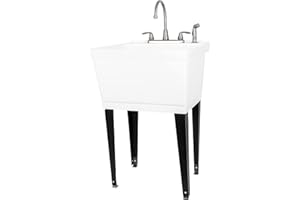 Utility Sink Laundry Tub with Gooseneck Faucet by JS Jackson Supplies, Heavy Duty Sinks for Basement, Laundry Room, Garage or Shop, Large Standing Wash Station (Stainless Steel Faucet)