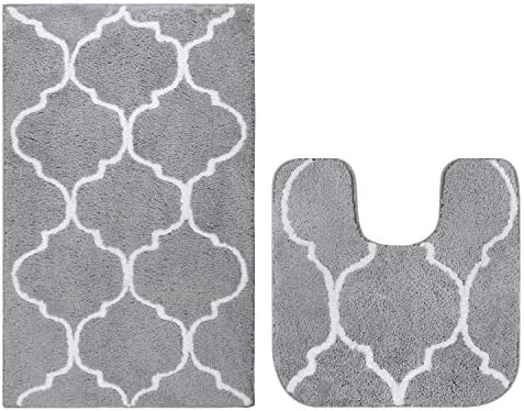 Homcomoda 2 Piece Bath Rugs Set Microfiber Washable Bath Mats With Contour Toilet Rug U Shaped For Bathroom Grey Amazon Com Au Kitchen