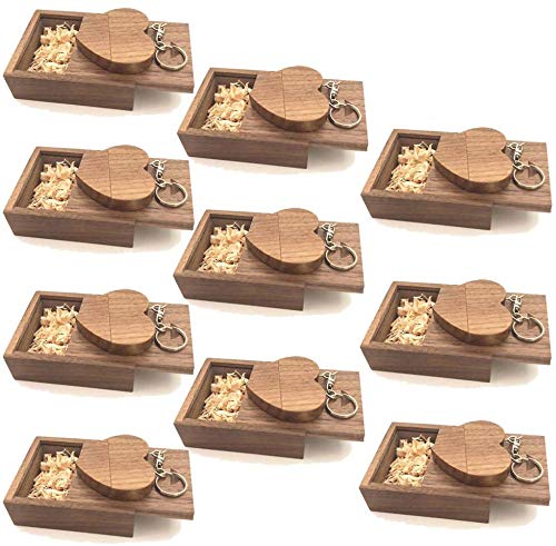A Plus+ 10 Pack Wooden Heart 32GB USB 3.0 Memory Stick with Keychain and Walnut Box Gift for Wedding Photography