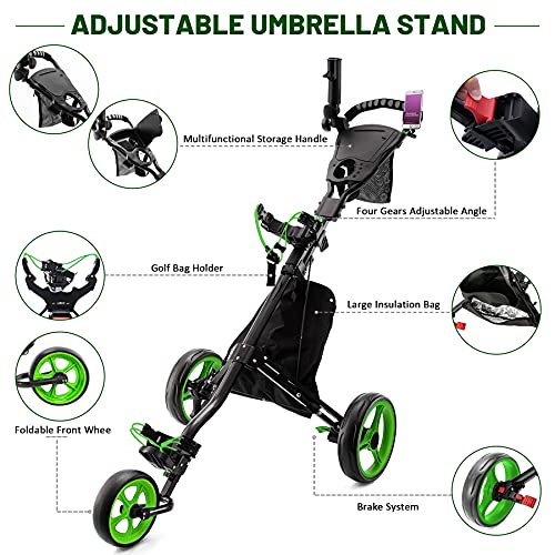 AEROBICS LIFE 3 Wheel Golf Push Cart Folding, Lightweight Golf Carts