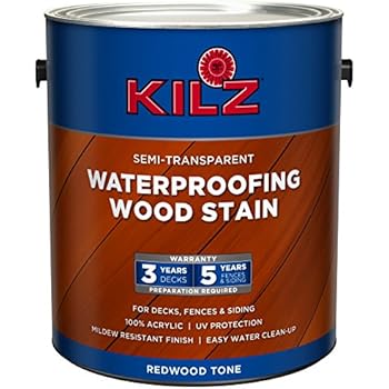 KILZ L832211 Exterior Waterproofing Wood Stain, Semi-Transparent, Redwood, 1-Gallon, 1 Gallon, 4 l