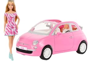 Barbie Vehicle for Dolls Fiat Pink with Doll for Girls from 3 Years