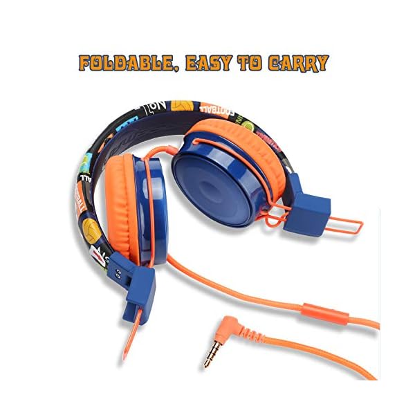 Baseman-Kids-Headphones-with-Microphone-Wired-On-Ear-Headsets-with-Safe-Volume-Limited-85-dB-Foldable-and-Adjustable-Headphones-with-a-35mm-Jack-Cord-for-ChildrenSchoolCellphoneTablet-Orange BASEMAN Kids Headphones with Microphone, Cute Football Design Wired On-Ear Children Headphones with Volume Limit…
