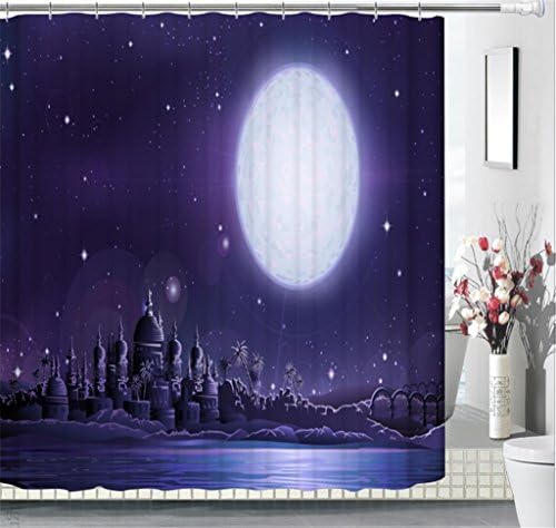 KKLL 3D Shower curtains Bathroom decorated Visual space The castle in the moonlight Polyester printing Waterproof and mildew Thickened Bathtub Occlusion privacy Hanging curtain , 150180cm