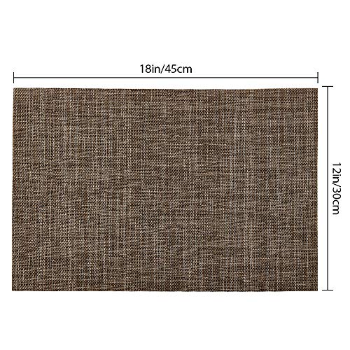 Vivi&Stitch Wipeable Placemats, 6 Pack Table Placemats, Easy to Clean Heat-Resistant Stain Resistant Anti-Skid Woven Vinyl PVC Table Mats for Kitchen Dining Table (Brown)
