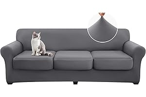 hyha 4 Pieces Couch Covers for 3 Cushion Couch Sofa, Sofa Covers Washable Soft Sofa Slipcovers, Stretch Couch Covers for Sofa Dogs, Furniture Protector with Elastic Straps (Sofa, Dark Gray)