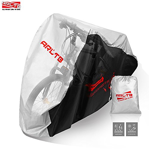 Arltb Bike Cover Outdoor Waterproof 190T Nylon Polyester Cycle Bicycle Cover Large Size For Mountain Motor Road Electric Bike Motorcycle Bike Rack Free Storage Pouch (Silver $ Black)