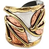 Anju R046 2 leaves Janya Mixed Metal Ring, Copper,Brass