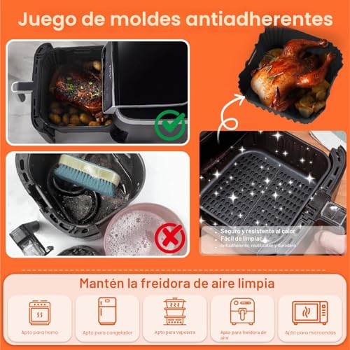 Silicone Mould for Air Fryer, Airfryer Accessory 3 Pieces, Reusable Silicone Base 22×23 cm, for COSORI Turboblaze 6L/5.5L/6.2L/6.4L, PHILIPS NA230/00 6.2L, NINJA AF180EU