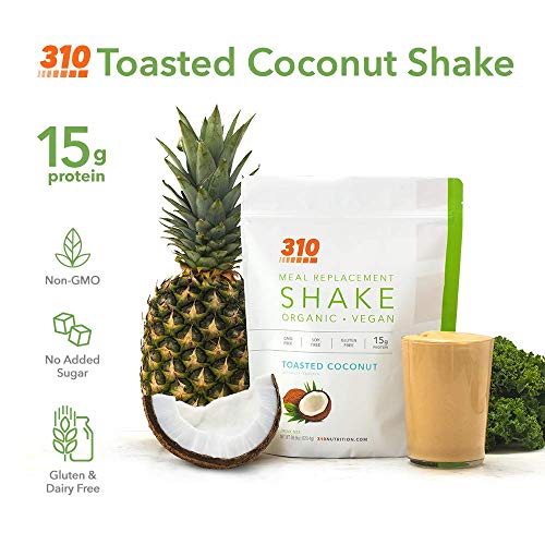 Vegan Organic Plant Protein Powder and Meal Replacement Shake - By 310 Nutrition - Gluten, Dairy and Soy Free - 0g of Sugar | Keto and Paleo Friendly… (Toasted Coconut, 28 Servings)