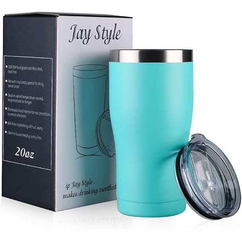 Jay Style 20 oz Stainless Steel Tumbler with Lid Double Wall Vacuum Insulated Travel Mug, Durable Insulated Coffee Cup for Home,Office,Outdoor,Ice Drink (Mint,1 Pack)
