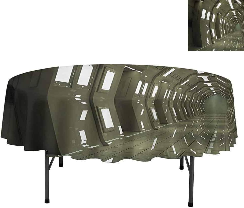 Oil-Proof Spill-Proof and Water Resistance Microfiber Tablecloth, Space House Sci Fi Inspired Environment Perspective Robo, Table Cover for Dining Table, Round 50", Army Green
