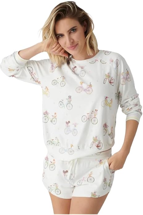 PJ Salvage Women's 'Bless Your Heart' Pullover Top - Grey Peach Knit With Pink Tie-Dye Hearts