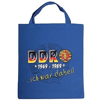 Baumwolltasche mit Motivdruck - DDR ich war dabei Emblem Abzeichen - 12380 blau