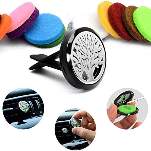 Gift for MoM, XIUDA Car Aromatherapy Essential Oil Diffuser Vent Clip with Tree and 12pc Washable Pads
