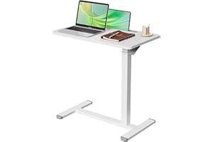 Gibbon Mounts Mobile Standing Desk, Pneumatic Adjustable Rolling Desk(27.5 Inches), Portable Laptop Desk with Wheels, Overbed Bedside Table Laptop Table for Couch, Home, Office, White