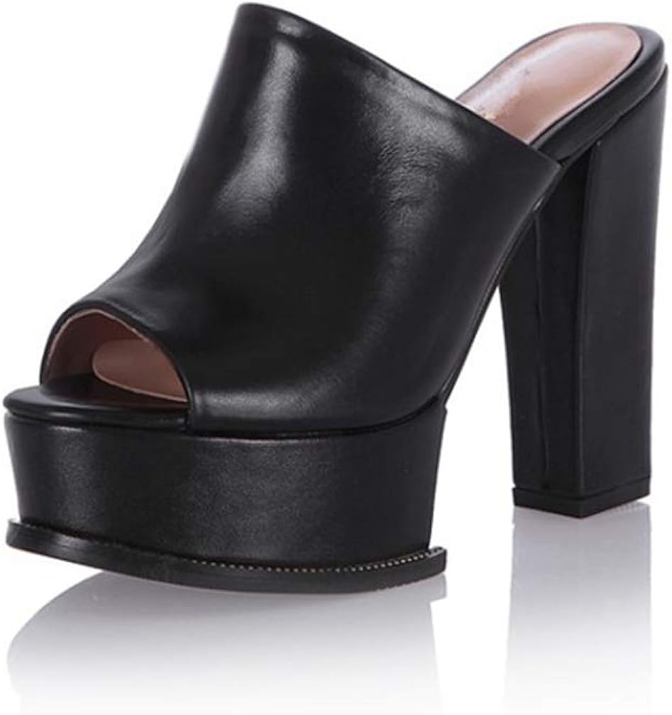 Amazon.com | Women's Chunky Platform Heeled Sandals Peep Toe Faux Leather Slip On Block High 