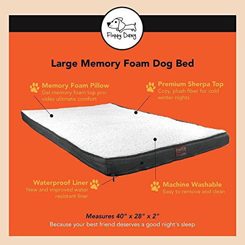 Floppy Dawg Gel Memory Foam Dog Bed and Crate Cover Blanket Bundle, Removable Cover, Waterproof Liner, Fits 42 Inch Crates. Slate Gray Suede and Fleece with White Sherpa Top. - Thumbnail 4