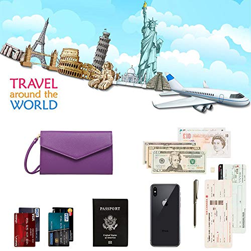 Krosslon Rfid Passport Holder Wristlet Travel Wallet Trifold Documents Organizer Slim Purse, Fit US UK CA Passport Cover Best Traveling Accessories for Women, Chive Blossom(209#)