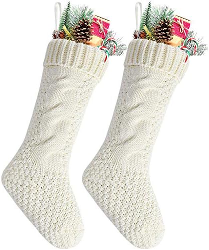 Goege Bailey Unique Ivory White Knit Christmas Stockings 18" Pack 2