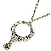 WLLAY Vintage Ancient Mirror Pendant Necklace Long Chain For Women Jewelry Gift