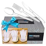 Zeppoli 380-Piece Clear Plastic Silverware Set - 190 Plastic Forks, 125 Plastic Spoons, 65 Plastic Knives - Plastic Cutlery Utensil Set - Disposable Forks, Clear Plastic Spoons - Chinet Utensils